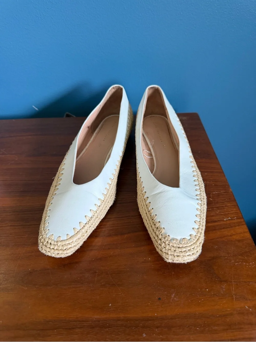 Zara Women’s White Raffia Trim Ballet Flats